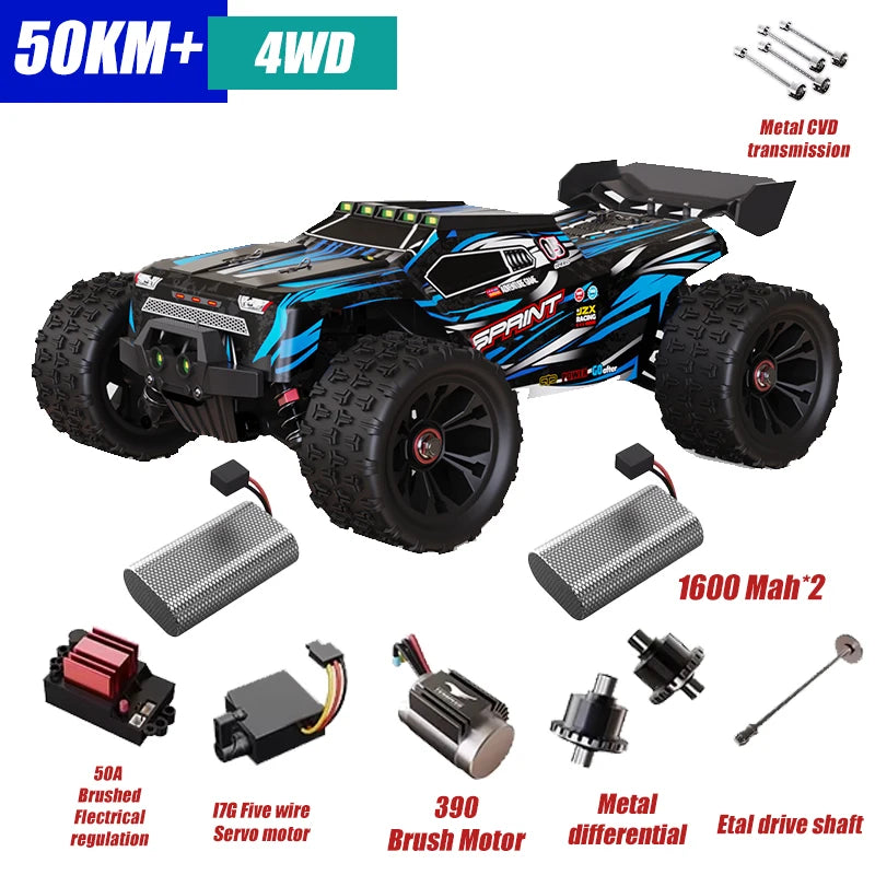 Rc Car Off Road 4x4 High Speed 80KM/H Remote Control Car with LED Headlight Brushless 4WD 1/14 Monster Truck Toys for Boys Gift