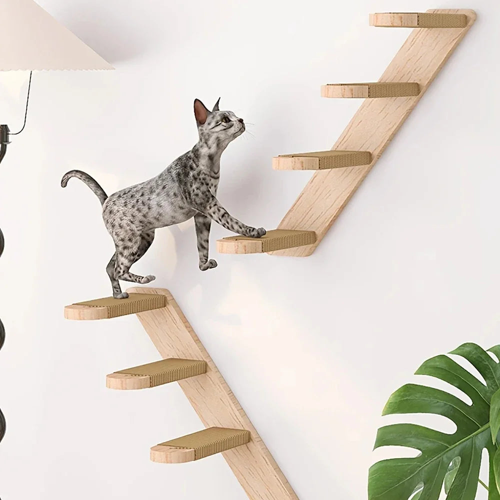 Cat Climbing Shelf Wall Mounted Furniture Cat Bridge and House Wooden Pet Shelves Tree Tower For Sleeping Climbing Cat Perch