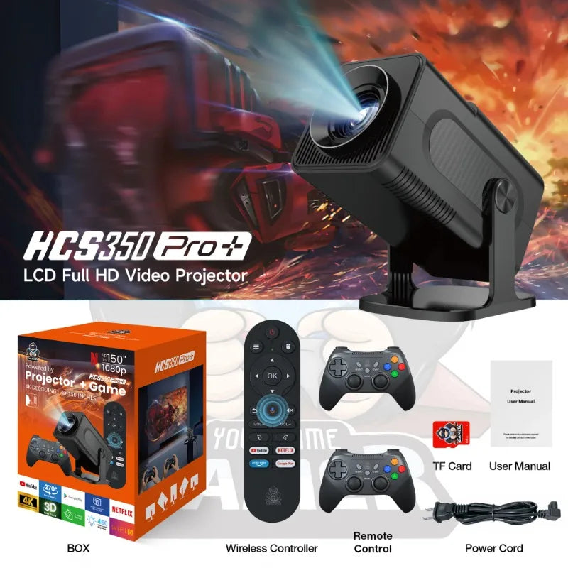 HCS350 PRO+ 3D HD portable  Retro video game consoles projector smoothly without buffering for Android WIFI6 dual system gaming