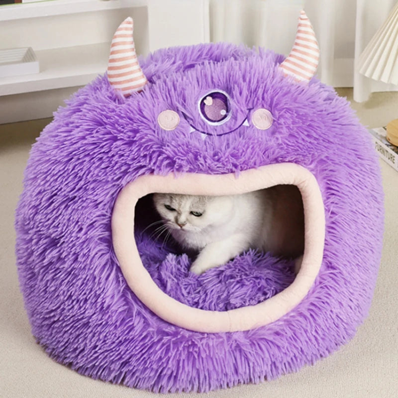 Fully Enclosed Safe and Cozy Cartoon Monster Pet Bed for Dogs and Cats Four Seasons Universal Soft and Warm for Winter Cat House