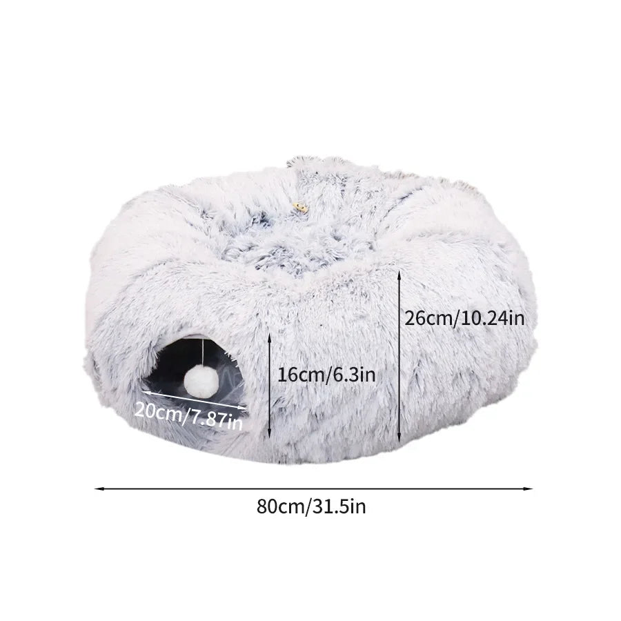 3 in1 Plush Cat House Indoor Cats Tunnel Multifunctional Pet Toys Foldable Fluffy Donut Cat Bed Multiple Cats Available Tunnel