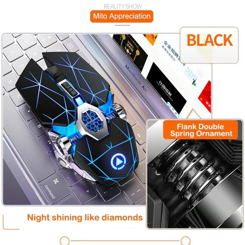 Drahtlose optische 2,4G USB-Gaming-Maus 1600DPI 7-farbige LED-Hintergrundbeleuchtung wiederaufladbare leise Mäuse für PC-Laptop