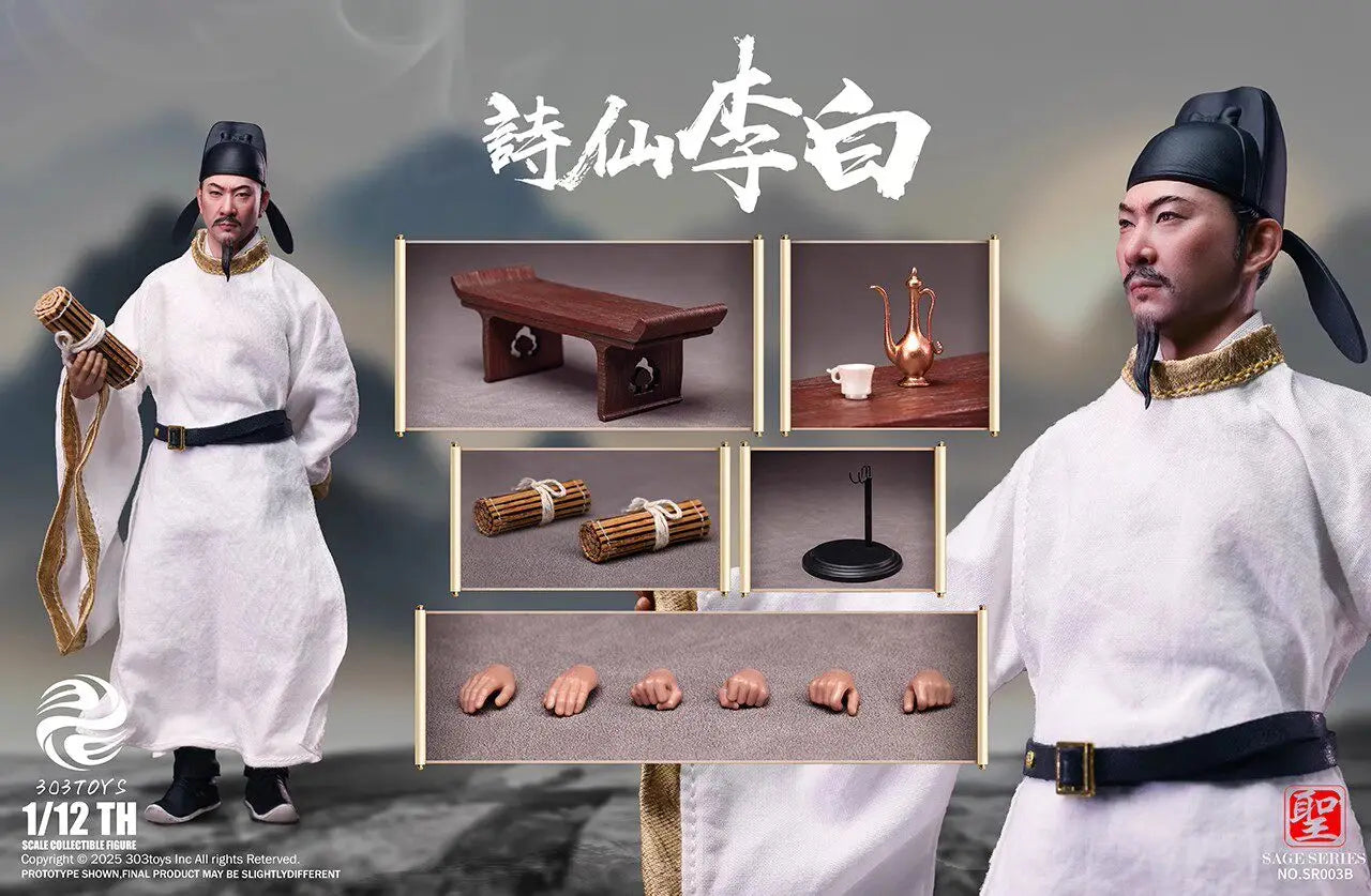 In Stock Original 303TOYS SR003 Saint Series Poet Li Bai 1/12 Ancient Action Figure 6inch Full Set Model Toys