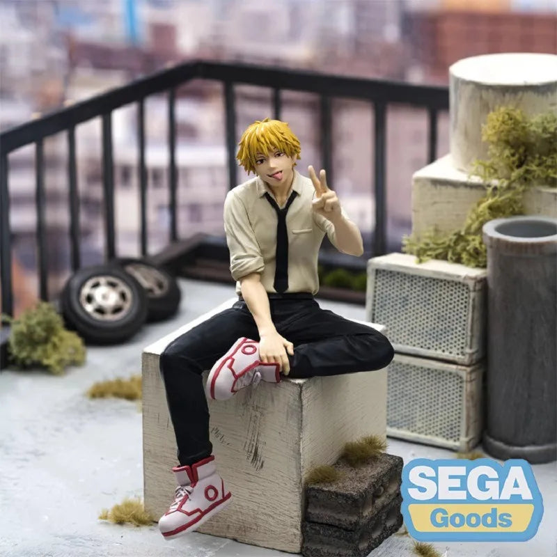 In Stock SEGA Chainsaw Man Denji Sitting Posture 14cm Premium Figure Anime Models Toy Doll Decorative Ornament Collectible