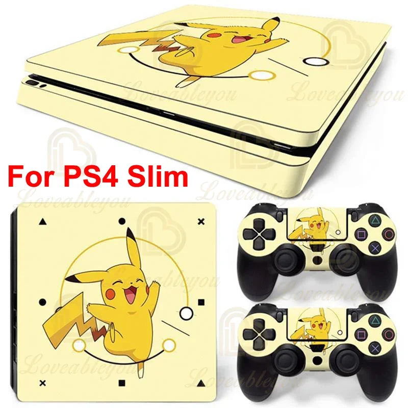 Gengar Stickers for SONY PS4 Pro Slim Console Pikachu Mew Full Body Skin Decals for PlayStation 4 Controller Gamepad