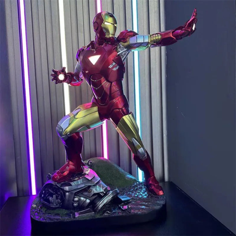 50cm Marvel Comics Figure Iron Man Can Glow Mk6 Resin GK Anime Collection Model Desktop Ornaments Holiday Gifts Children Toys