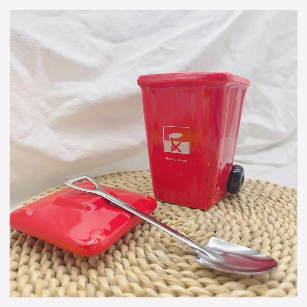 Funny Trash Can Ceramic Mug, Trendy Green Office Coffee Mugs, Breakfast Milk Oat Cups, Couple Water Cup,Birthday Gift Kawaii Cup