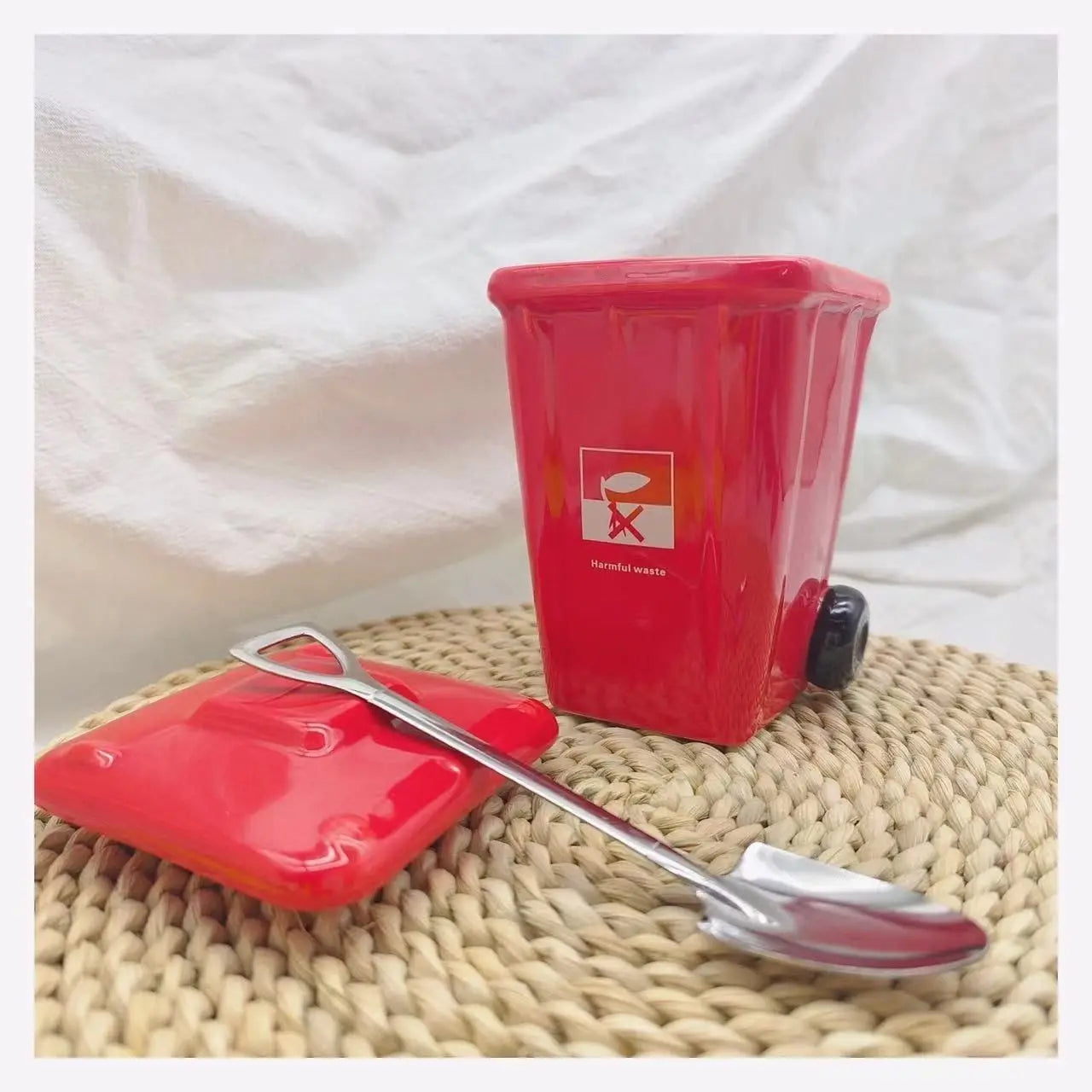 Funny Trash Can Ceramic Mug, Trendy Green Office Coffee Mugs, Breakfast Milk Oat Cups, Couple Water Cup,Birthday Gift Kawaii Cup