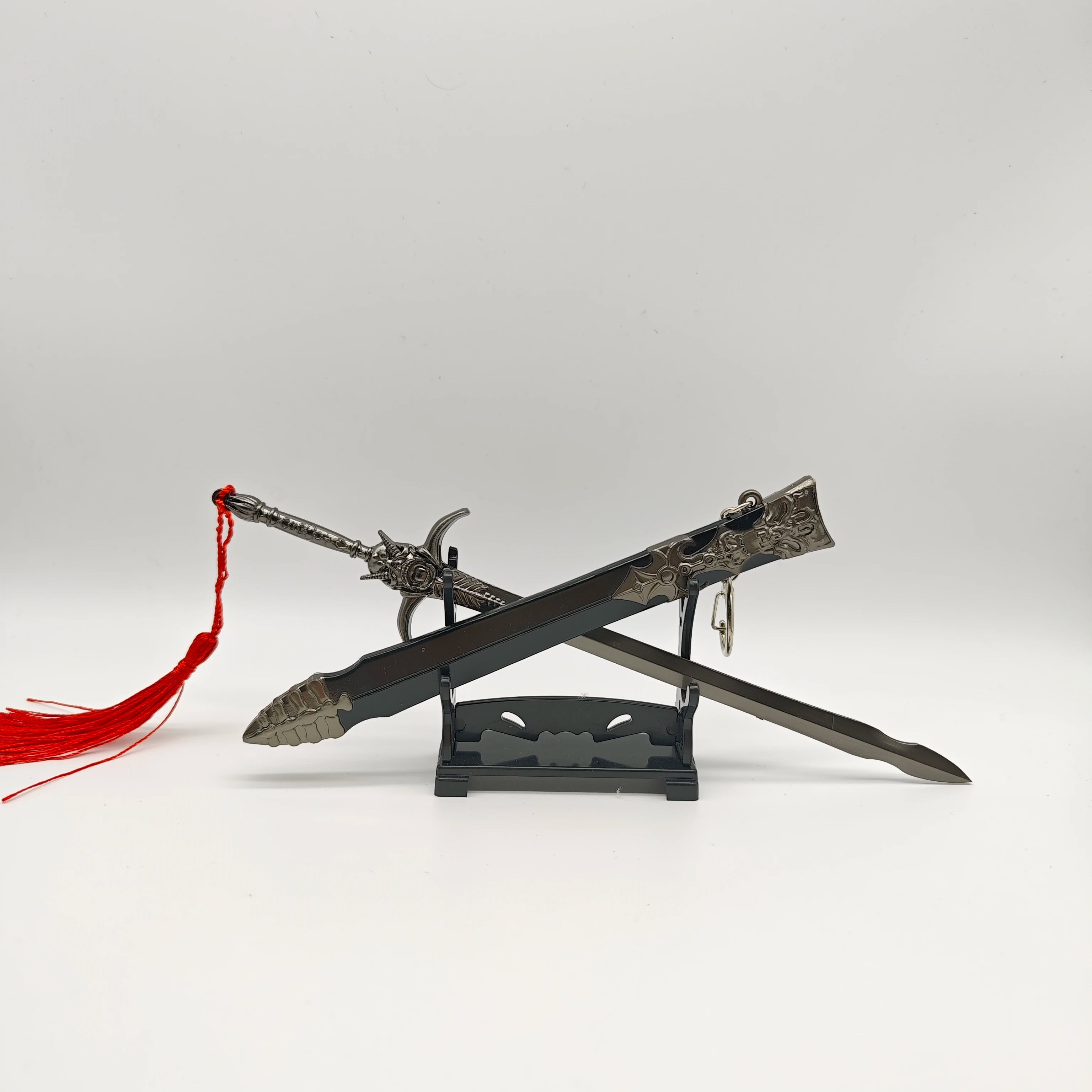 Devil May Cry 5 Spielperipheriegeräte Dantes Schwert der Rebellion Waffenmodell mit Scheide Legierung Handwerk Schlüsselanhänger Waffenornamente 22CM