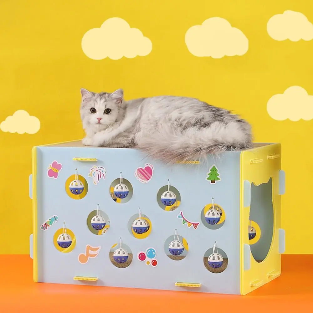 Doppelschichtiges Katzenkratzbetthaus, abnehmbares, verschleißfestes Haustiertunnelnest, doppelte Öffnung mit Bällen, Katzenschlafnest