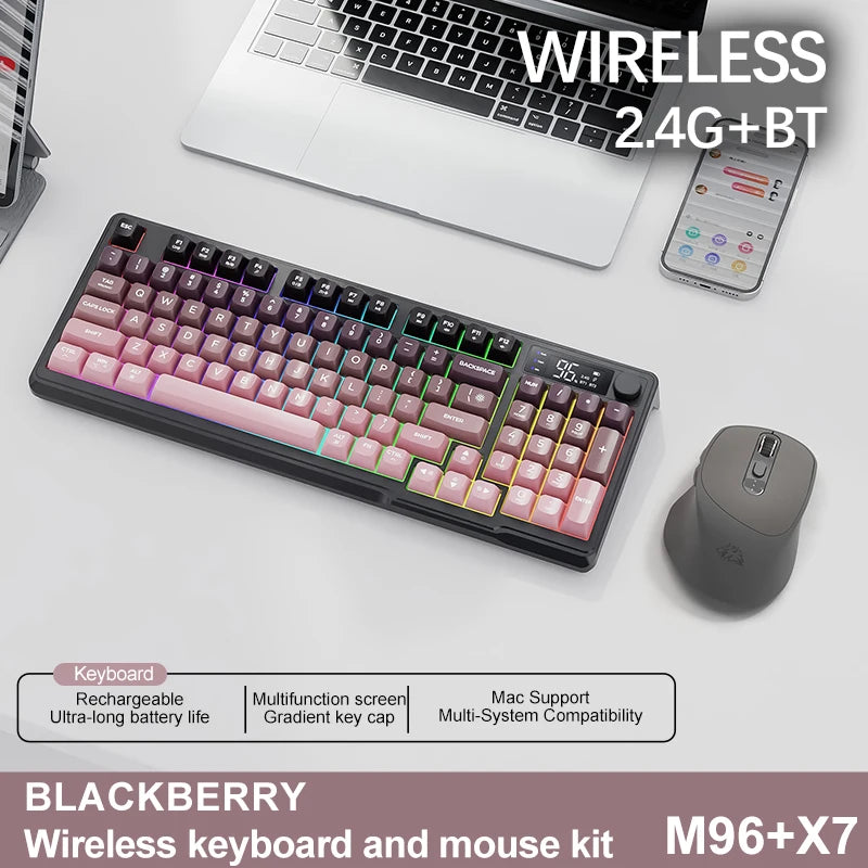 M96 Screen Wireless Keyboard Mouse Kit ZIYOULANG Bluetooth Keyboard With Mouse Gaming,Electronic Screen, Multi-Device Connection