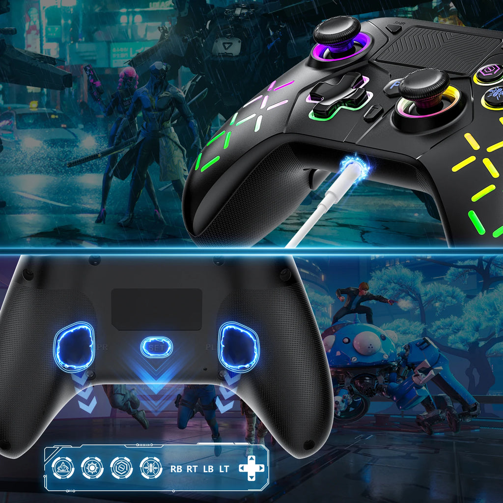 For Ps5 Controller For Ps5/Ps4/Ps3/Pc/Switch Gamepads consolas With Rgb Light/Turbo Function/Dual Vibration/3.5mm Joystick