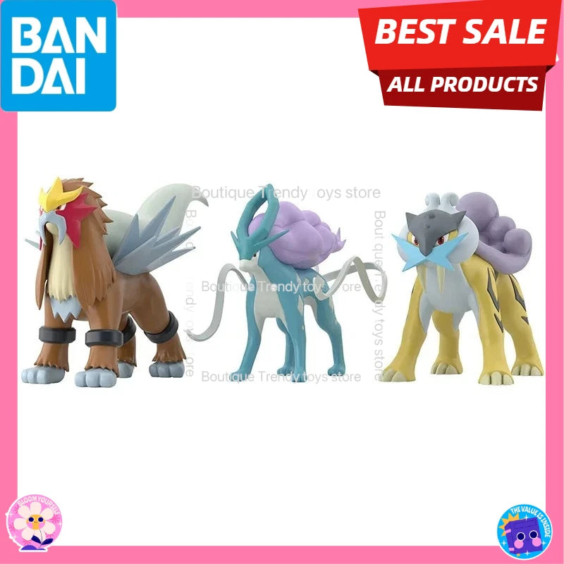 In Stock Bandai Original box SCALE WORLD POKEMON RAIKOU ENTEI SUICUNE Anime figure model kit finished toy gift for kids