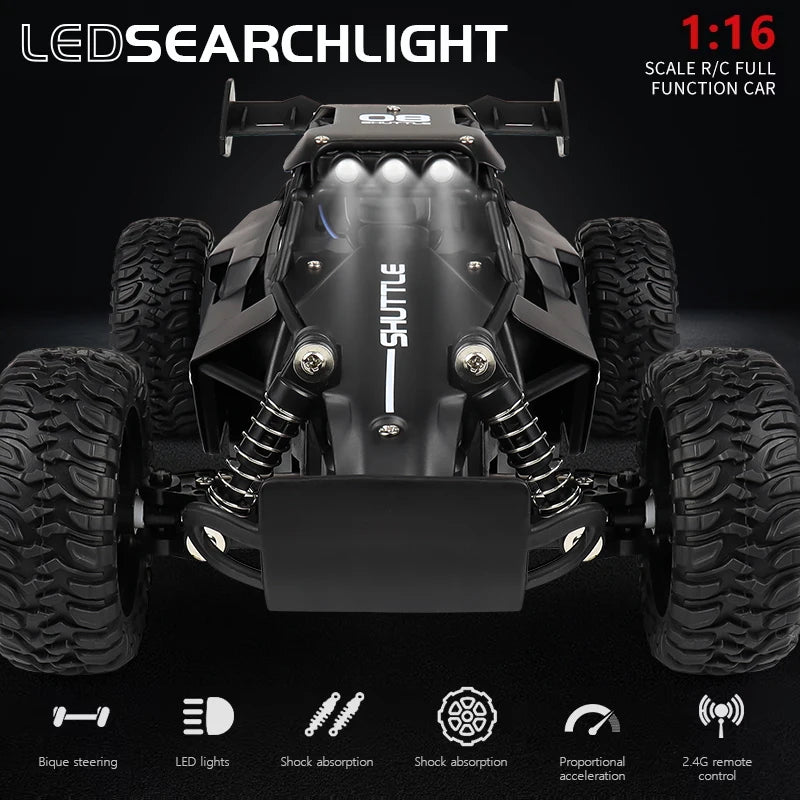 ZWN 1:16 2.4Gh Model RC Car With LED Lights 2WD Off-road Remote Control Climbing Vehicle Outdoor Cars Toys for Boys Girls Gifts
