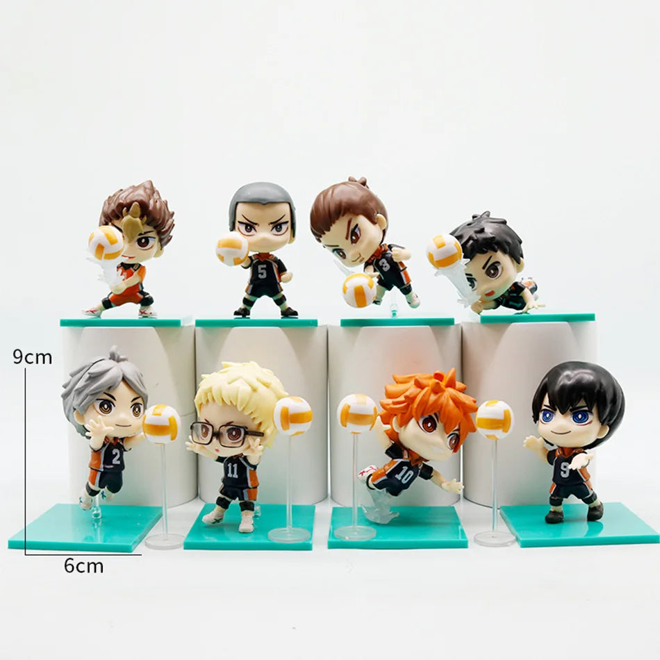 8pcs volleyball Hinata Shoyo & Kageyama Tobio | Cute Chibi Anime Figures | Anime Merch Collectible, Ideal Birthday Gift