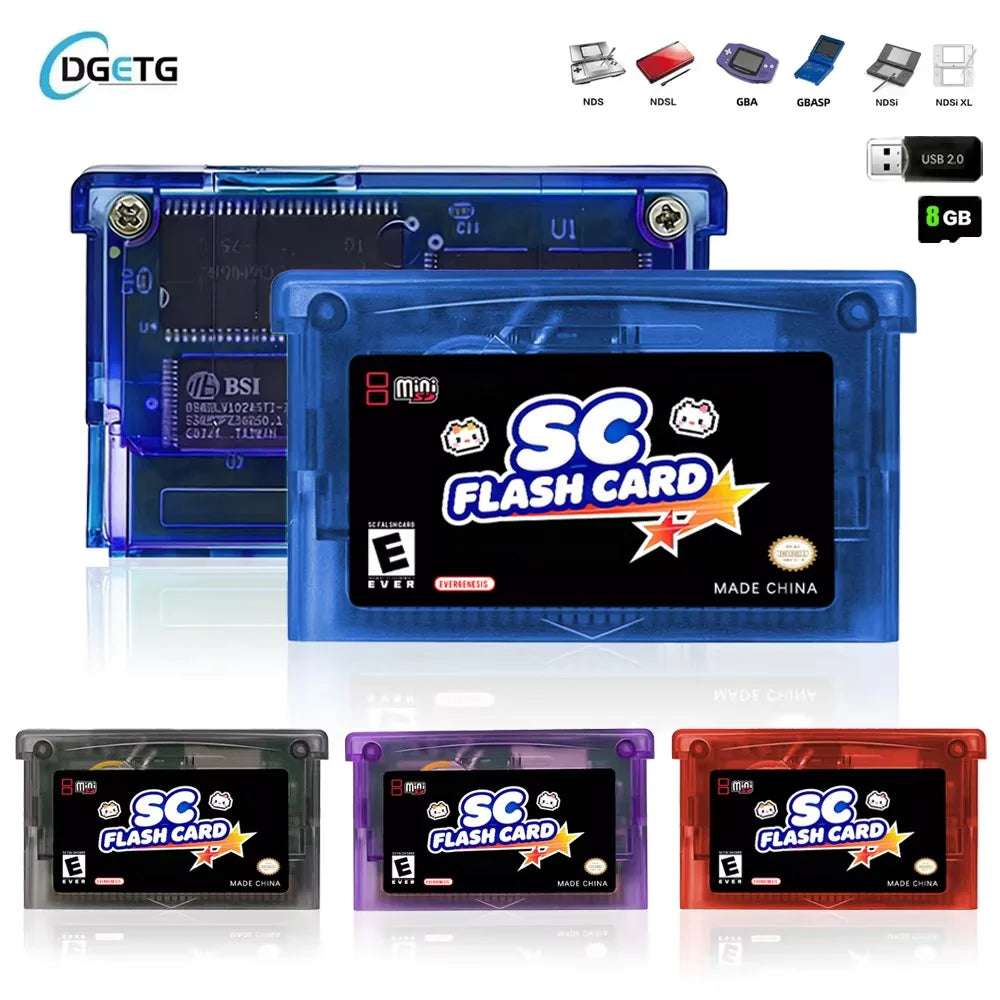 DGETG SCFW V2.0 GBA Flash Cart 5000+ Retro Games RTC 1M Flash NES Compatible with GBC GB NES DS Includes 8G TF Card