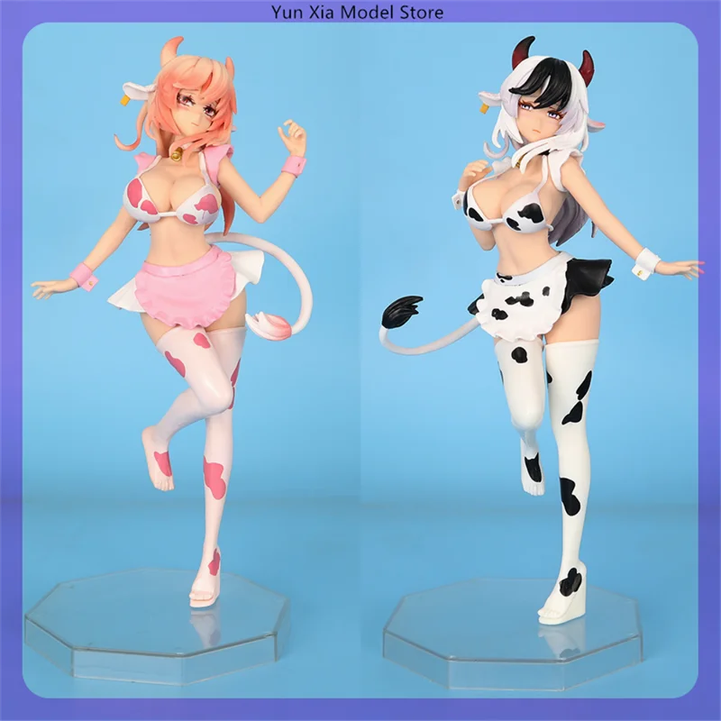 25cm Black And Pink Cow Maid Cartoon Girl Figure Model Statue Boys Collection Desktop Decoration Ornament Toys Gifts
