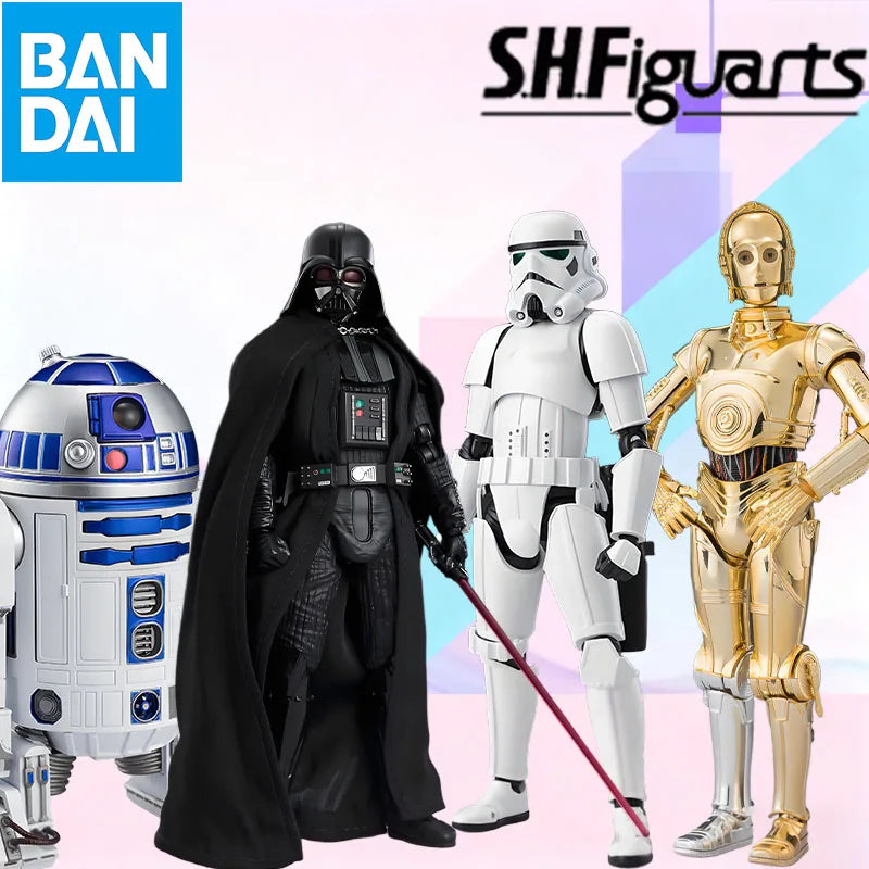 In Stock BANDAI Original Box S.H.Figuarts Star Wars DARTH VADER STORMTROOPER C-3PO R2-D2 SHF Action Figure Model Gift for Kid