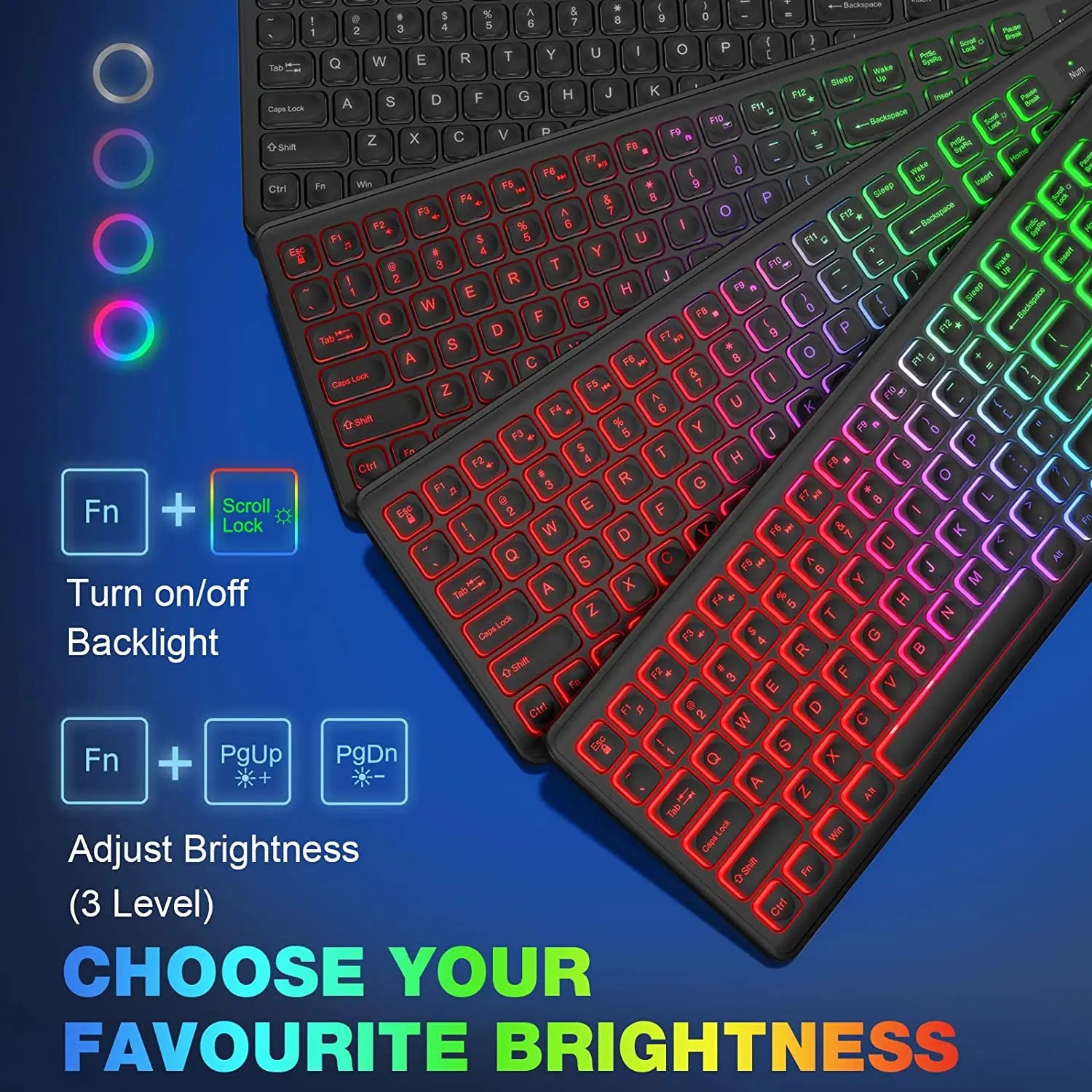 Wireless Keyboard and Mouse Combo RGB Backlit Rechargeable Light Up Letters Ergonomic Tilt Angle Sleep Mode 2.4GHz Quiet Mac PC