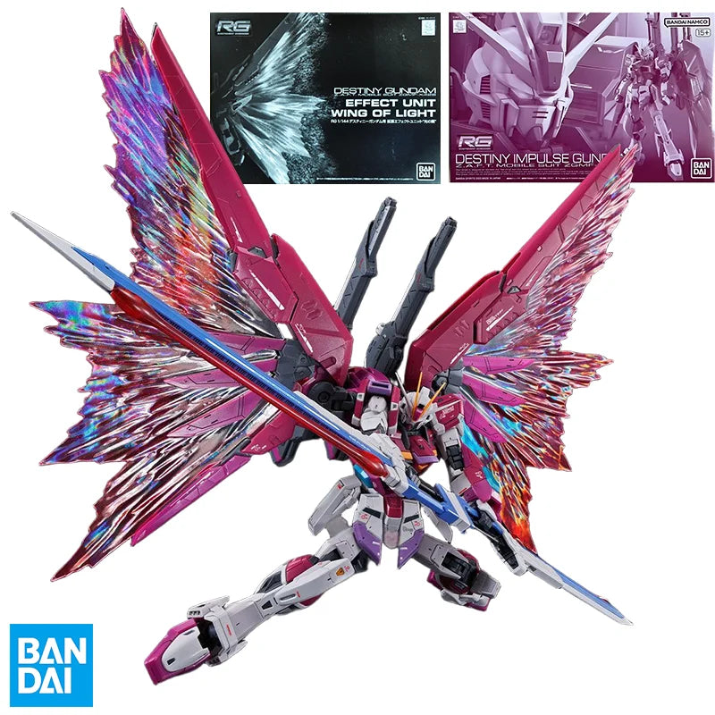 BANDAI Original RG PB DESTINY IMPULSE GUNDAM ZGMF-X56S/θ,RG DESTINY GUNDAM EFFECT UNIT WING OF LIGHT Action Figure Assembly