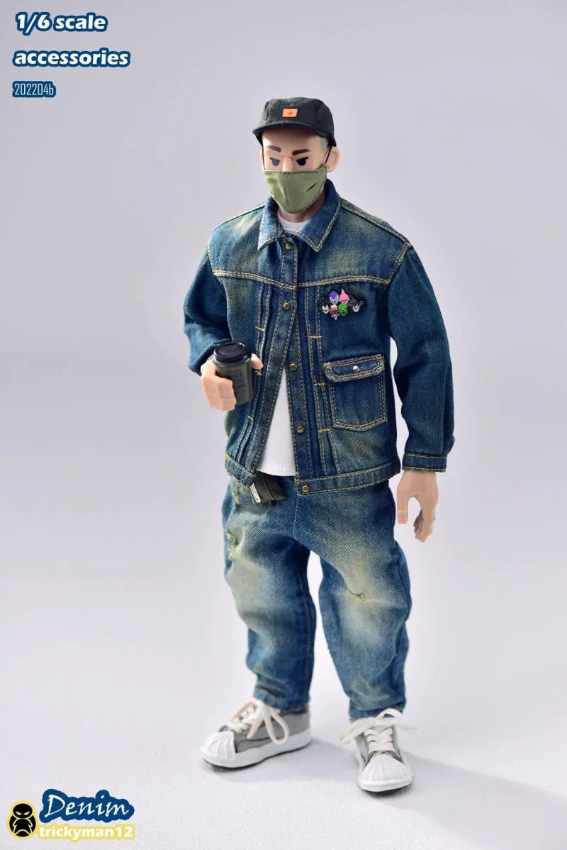 Trickyman12 1/6 Männlicher Soldat Street Trend Hip Hop Jeansjacke Sweatshirt Schuhe Hut Socken Jeans Kleidung für 12" männlicher Körper