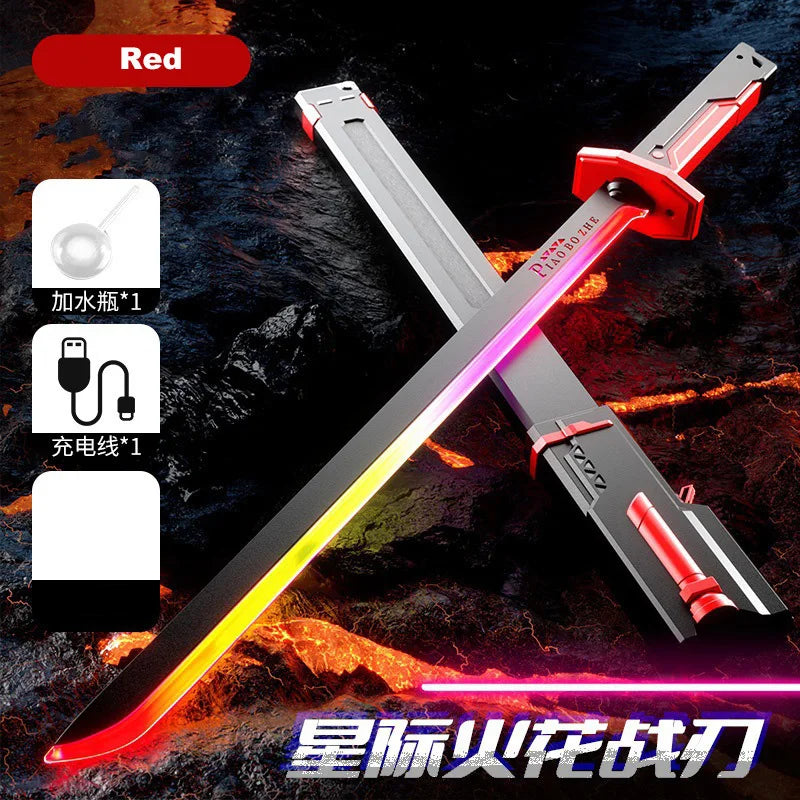 Colorful Streamer Glowing Sword Toys with Spark & Smoke Effect Light Sword Kids Adult Toys Holiday Props Sword Decompression Toy