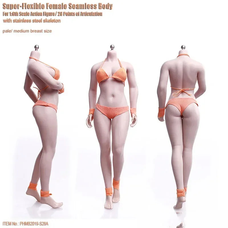 TBL S04 S01 S19 1/6 Female Super-flexible Body Doll Phicen Stainless Steel Skeleton Suntan Pale Large/small Breast Action Figure