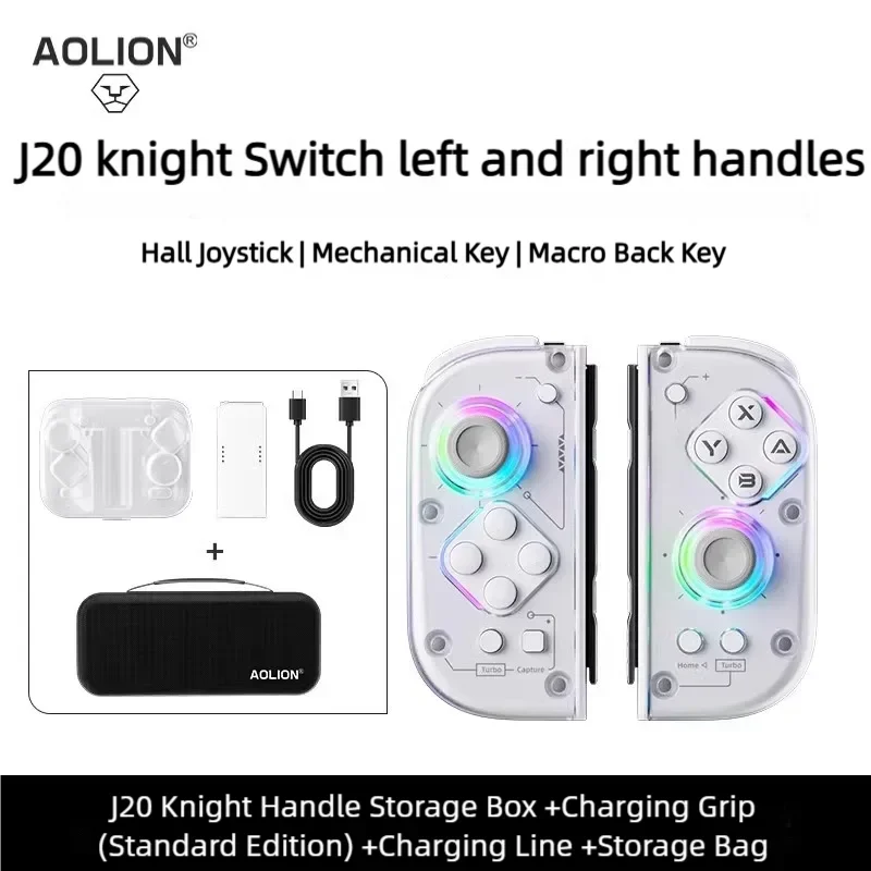 Aolion J20 Wireless Knight Gamepad für links und rechts, RGB-Bewegungssensor, Hall-Joystick für Nintendo Switch 1/2, Controller-Zubehör 
