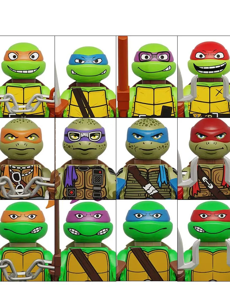4PCS 8PCS Turtle Movie Ninja Mini Action Figures Bricks Leo Raph Doll Assemble Building Blocks Ornament Puzzle Cartoon Toy Gifts