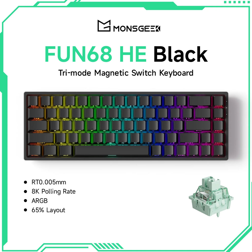 Akko MonsGeek FUN68 HE Magnetische Tastatur 65 % Rapid Trigger 0,005 mm 8000 Hz ARGB USB/Wireless Gaming Custom-Tastatur für Gamer
