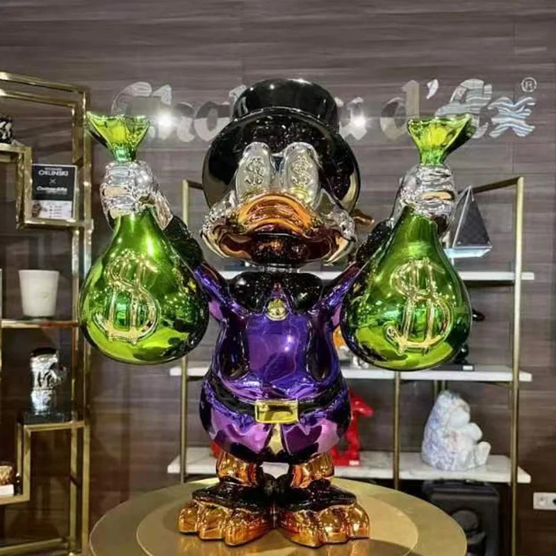 2025 New Electroplated Donald Duck Money Bag Glass Fiber Creative Decoration Personalized Indoor Cartoon Customized Gift