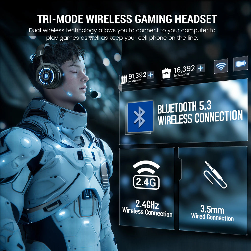 EKSA E5000 BT 2,4 GHz Drahtlose Kopfhörer Bluetooth 5,3 Gaming Headset Gamer mit ENC Noise Cancelling Mikrofon für PC/PS5/Xbox, 100H