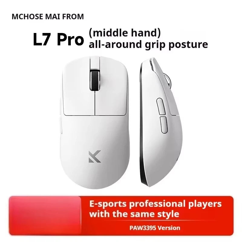Геймърска мишка MCHOSE L7 Ultra 8K PAW3395, преносима и лека, презареждаща се, 2.4G безжична, BT, трирежимна, персонализирани подаръци за компютър.