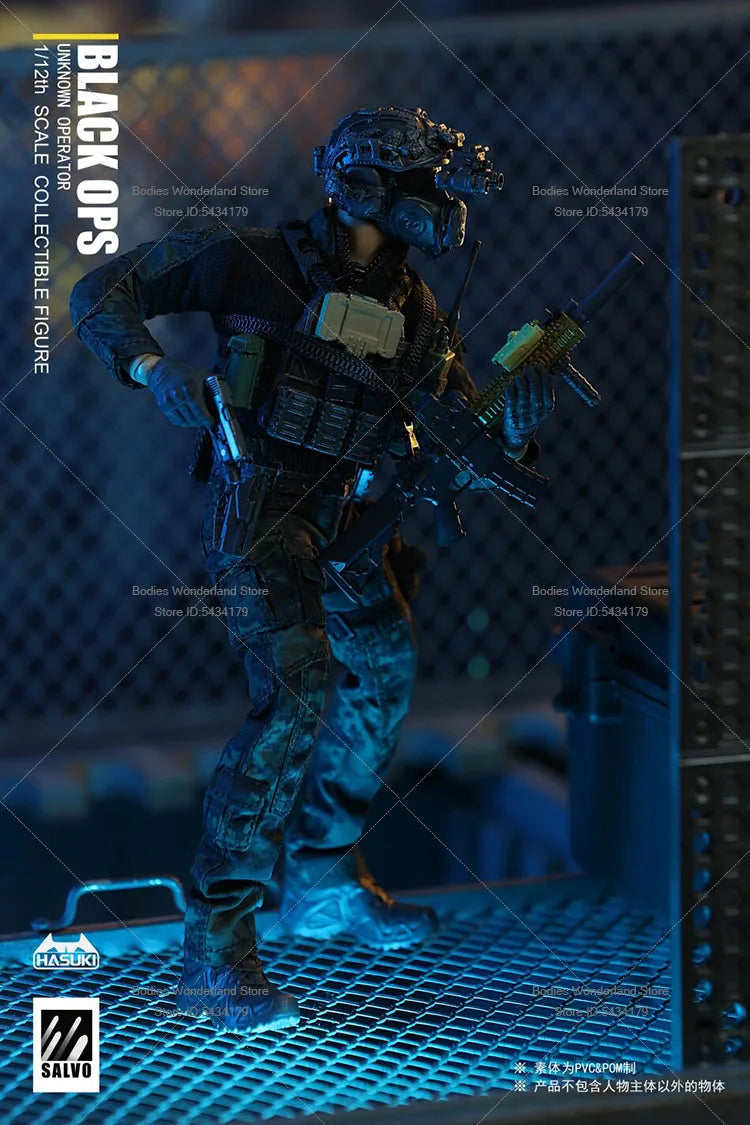 In Stock HASUKI SA01 1/12 Scale Male Soldier Black Ops SALVO Series Unkown Operator 6inch Action Figure Doll Collection