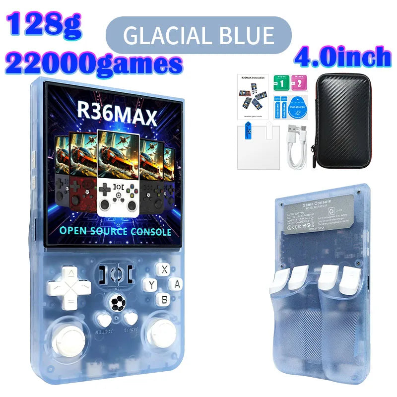 R36MAX Игрална конзола 64GB 128GB 18000+ ИГРИ Linux система 4.0-инчов K36 срещу R36S 3.5-инчов джобен видео плейър. Не е необходимо изтегляне.
