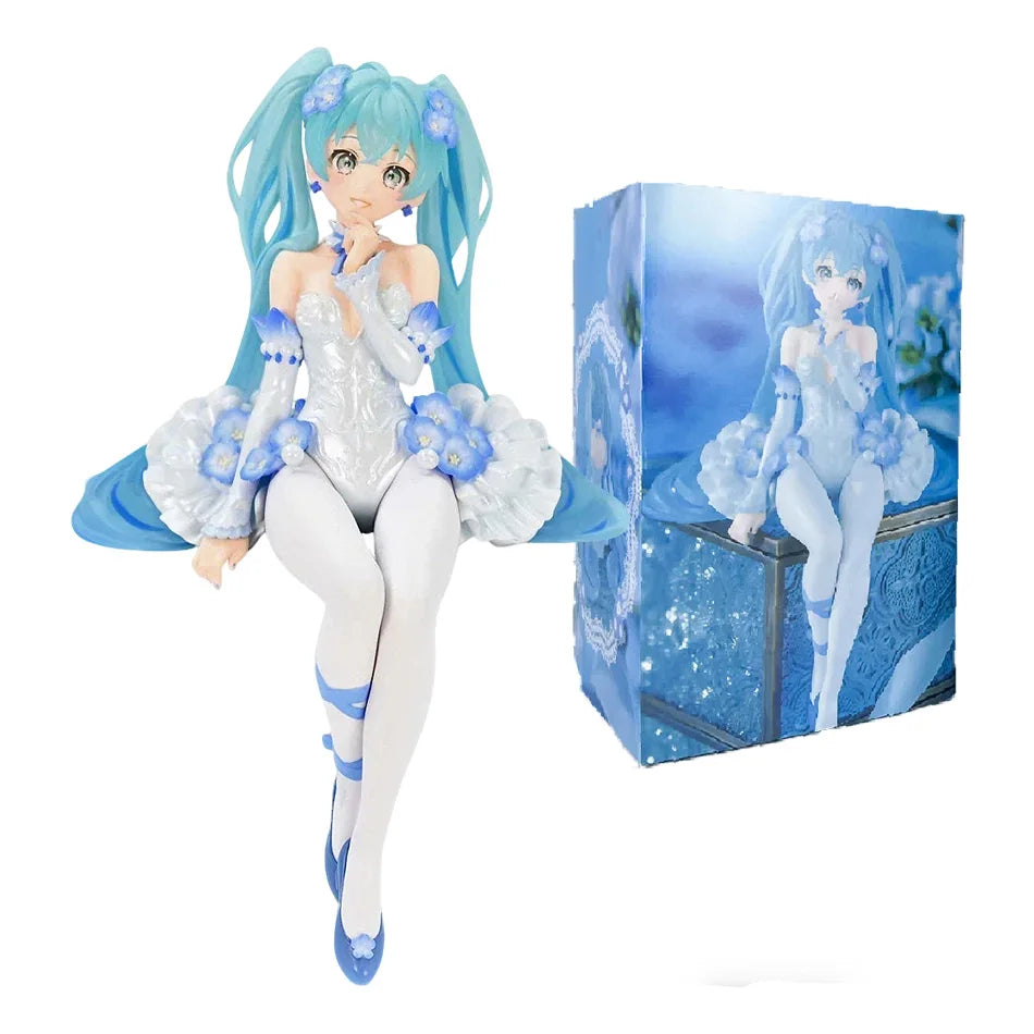 Hatsune Miku Pink Butterfly Flower Fairy Figure 14cm Blue Long Hair Q Version Anime Peripheral Collectible Model