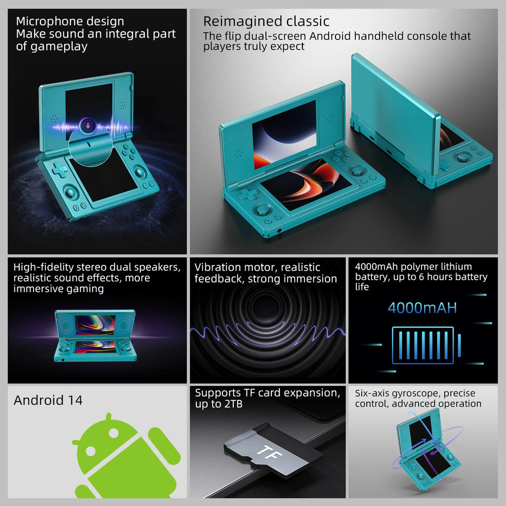 ANBERNIC RG DS Handheld Game Console RK3568 64-bit 4" IPS Multi-touch Screen Android 4000mAh Dual-screen Flip Video Games Player