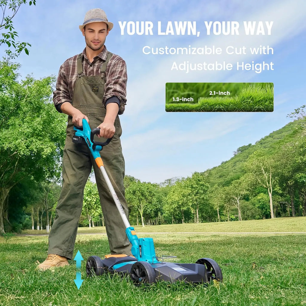Seesii String Trimmer 12’’ Cordless Weed Wacker & Edger Electric Lawn Mower 1.3’’/2.1’’ Adjustable Deck 3-in-1 for Garden/Yard