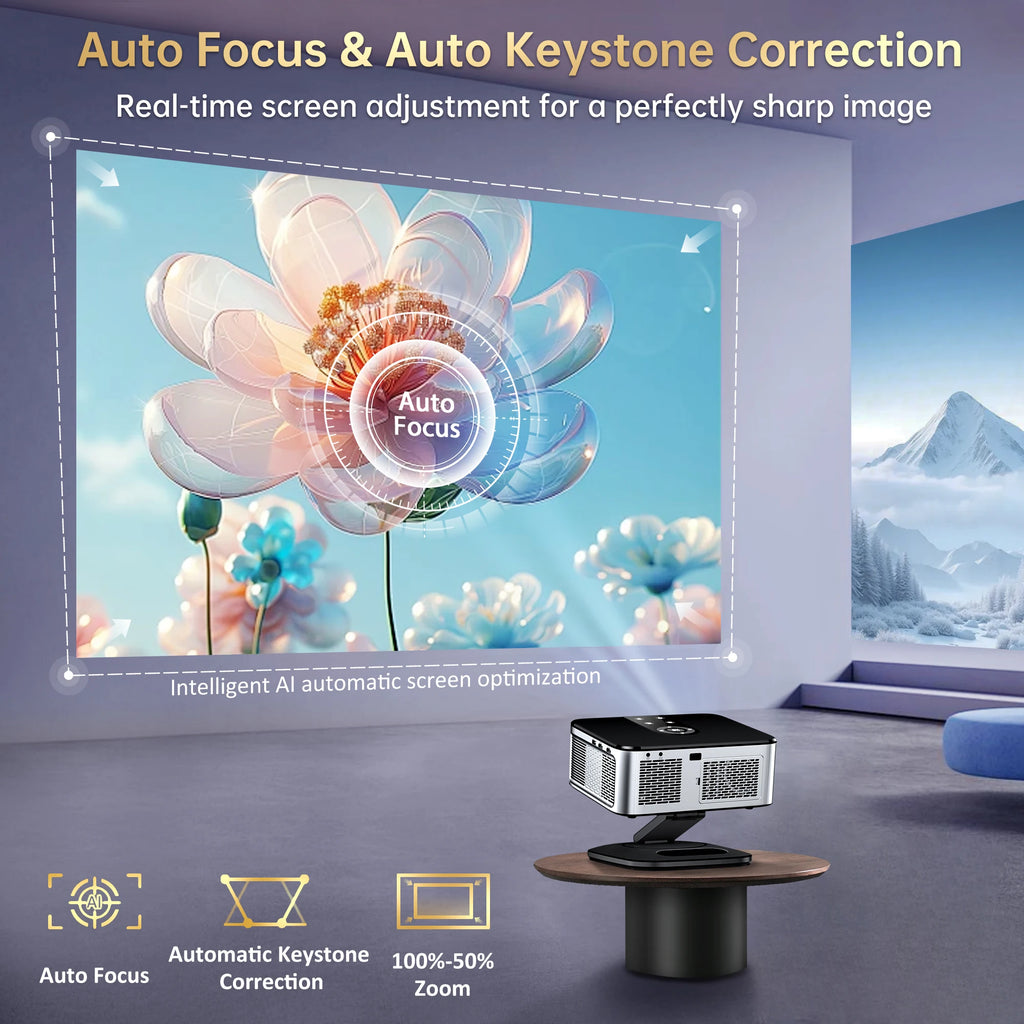 Horlat Google TV Projector 2000ANSI Voice Control Auto Focus Android WiFi 6 4K UHD Home Theater Movie Projector Netflix Licensed