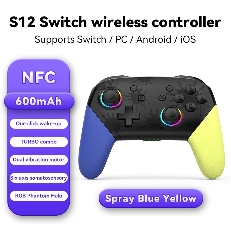 Wireless Controller RGB For Nintendo Switch OLED / Lite Console Pro Gamepad with 600/1000Mah Battery Programmable Turbo Function