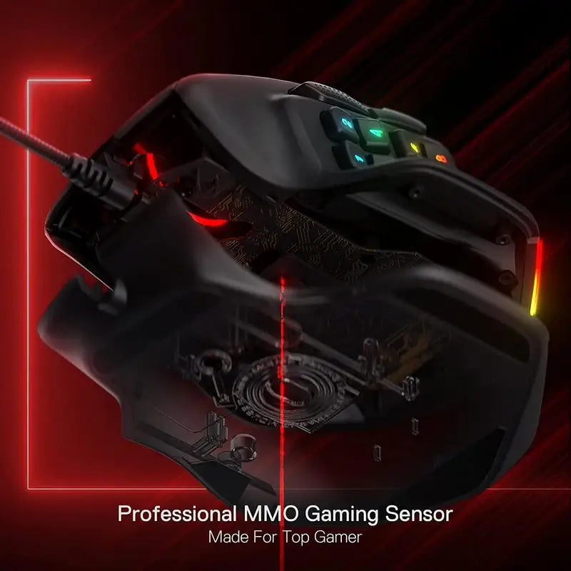 X33 Gaming Mouse, 15 Programmable Buttons Wired RGB Gamer Mouse w/ Ergonomic Natural Grip Build