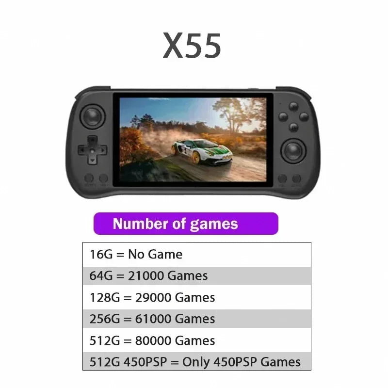 POWKIDDY X55 Retro Handheld Game Console 5.5 INCH 1280*720 IPS Screen RK3566 HD Linux Open-Source 90000 Games PSP Game Boy Gifts