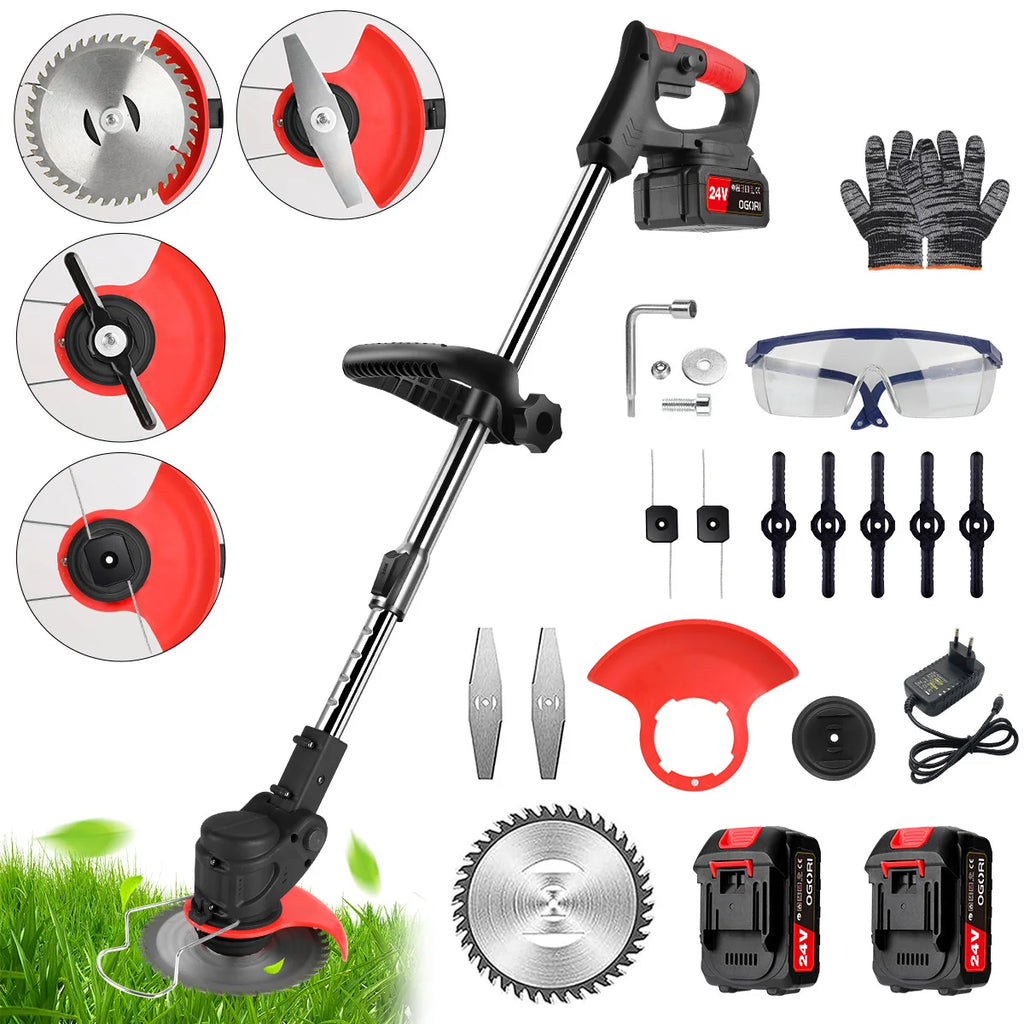 Electric Lawn Mower Cordless Grass Cutter with 2 Batteries Handheld Lawnmower Adjustable Length Grass Trimmer