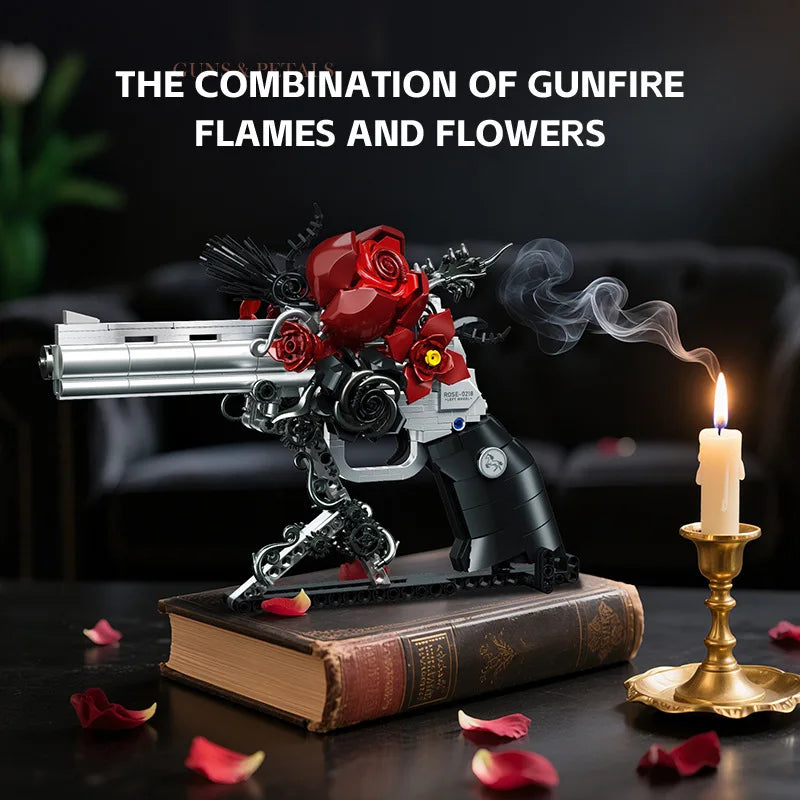 MOC Mechanical Retro Rose Revolver Building Blocks West Cowboy Pistol Guns Flowers Bricks Toys Collection Ornaments Kids Gifts