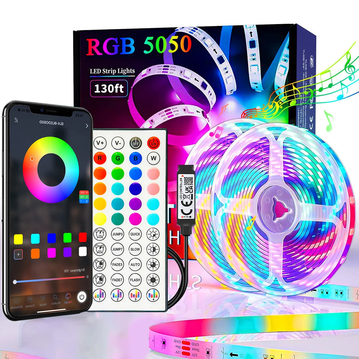 40M/131Ft LED Strip Lights APP Control Color Changing RGB Led Light Flexible Lamp Tape for Room Decoration TV Backlight Diode