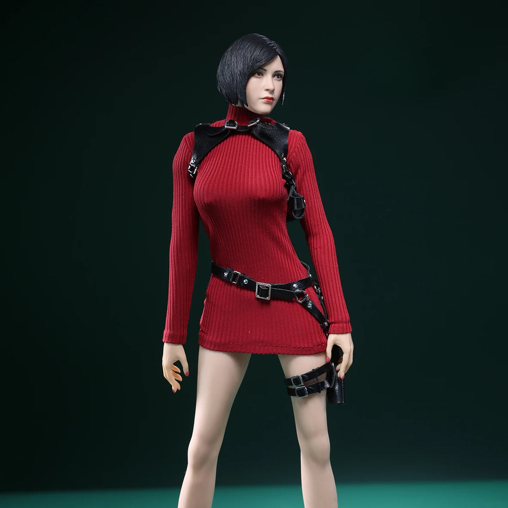 JO23X-06 1/6 Scale Ada Wong Red High Neck Long Sleeves Sweater Holsters Set Fit 12'' Female Soldier Action Figure Body Dolls