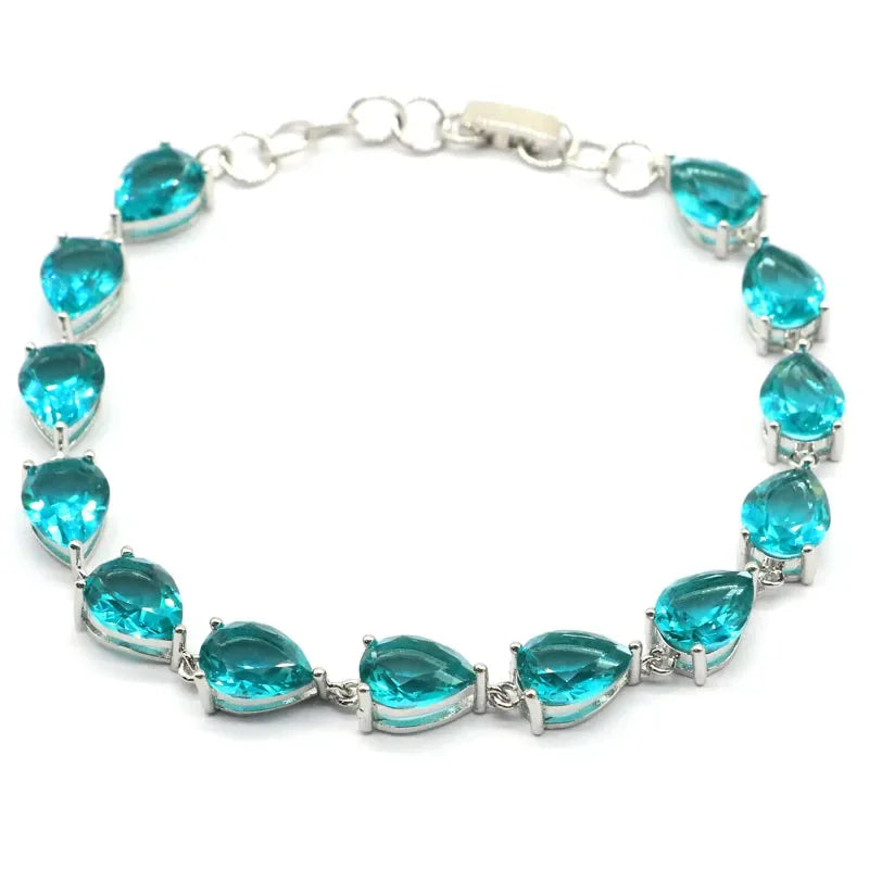 12.5g 925 Solid Sterling Silver Bracelet Customized Blue Aquamarine Real Emerald Ruby Morganite Citrine Peridot 7.5-8in