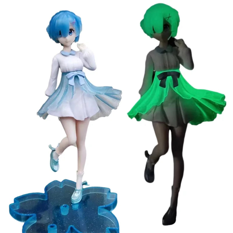 20cm Anime Re ZERO Starting Life in Another World Rem Ram Nighttime Fluorescence Version Action Figure Collection Model Toy Gift