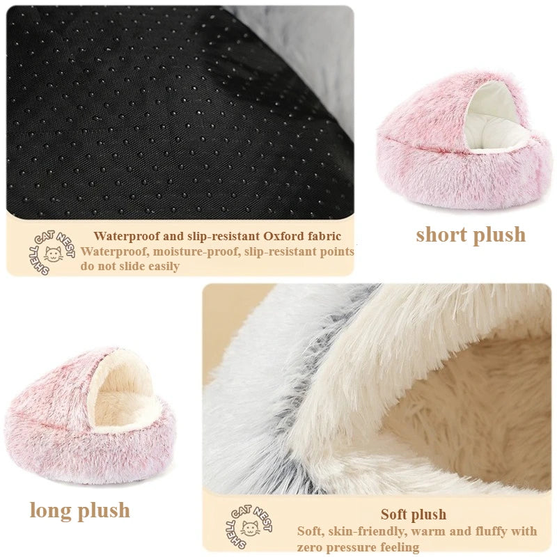 40/50/60cm Autumn and Winter Round Cat Bed Warm Soft Plush Shell Style Sleeping Nest for Small Medium Large DogCat Katzenzubehör
