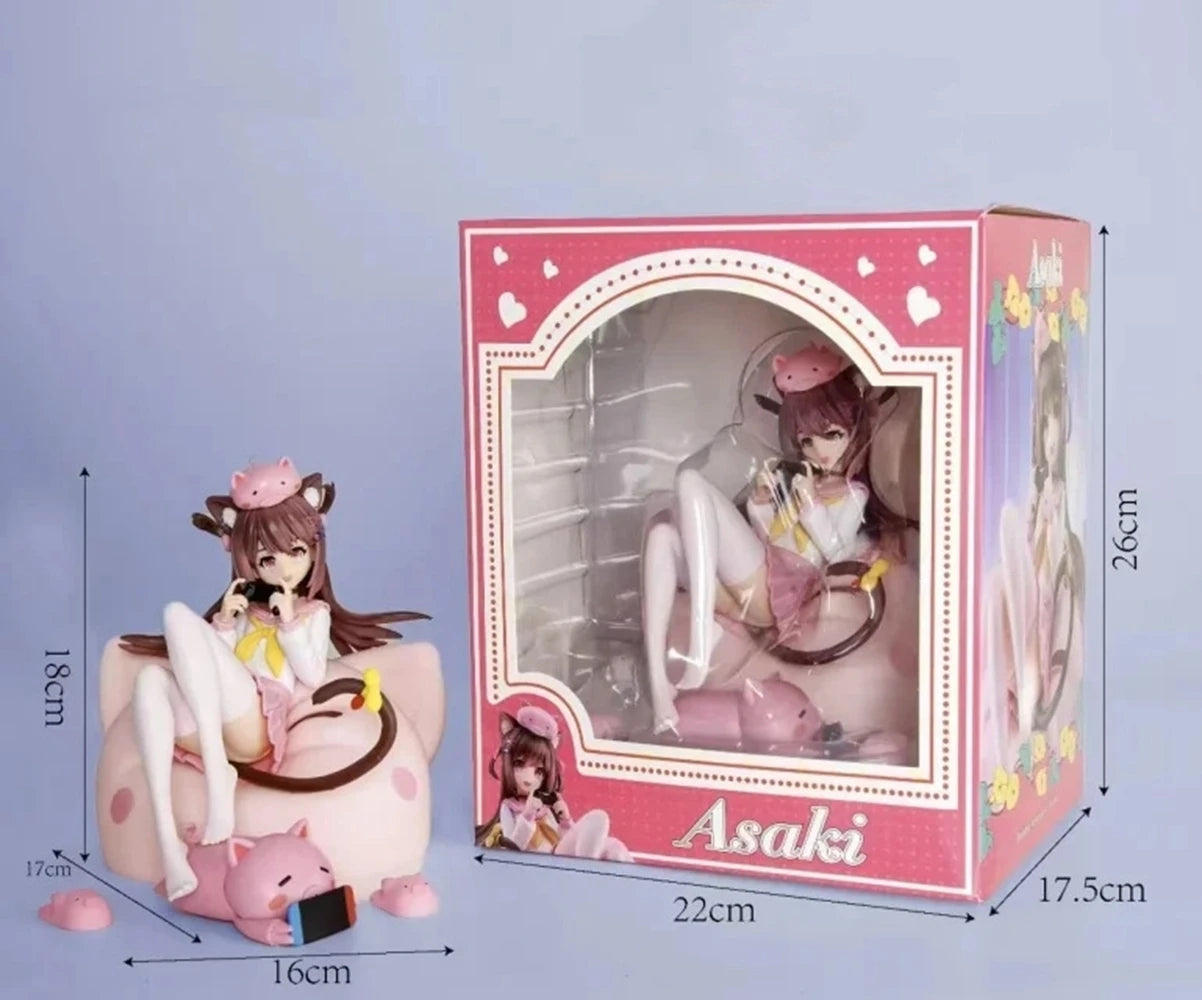 26 cm große Anime-Figur Asaki, virtuelle Anker-Schweineprinzessin. Ist die Bestellung ein Hase? Sitzendes Modell, Spielzeug, Geschenk, Sammlerstück, Actionfigur, PVC.